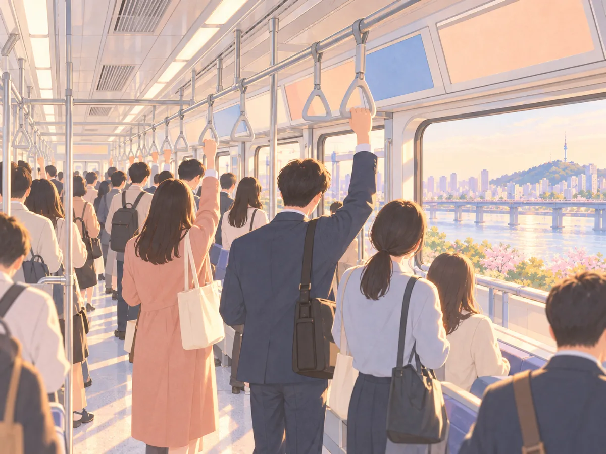붐비는 출근 시간 지하철 안